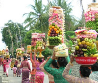Van guesthouse Ubud Bali naar de tempel met offergaven