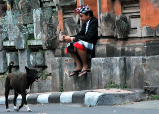 Member of the Pecalang at a temple near Villa Sabandari, a holiday hotel in Ubud Bali